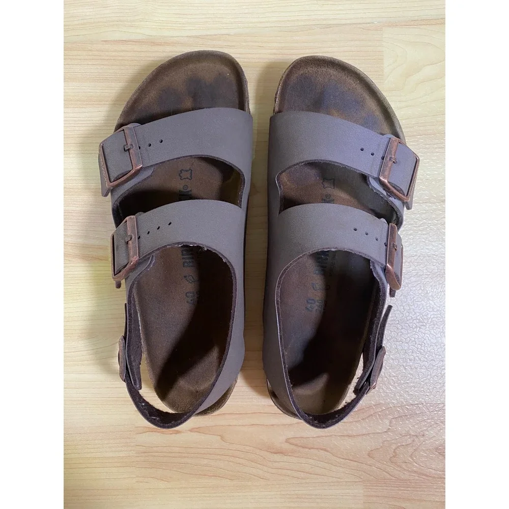 Birkenstock Milano Mocha Birkibuc Sandals Brown Backstrap Size 40 L9 M7